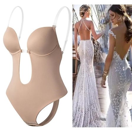 Kvinners Body Shaper Slips Ryggløs BH G-streng Midjetrener U Plunge Underkjole Shapewear
