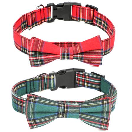 Jul hundhalsband med rosett, justerbart julrutigt hundhalsband