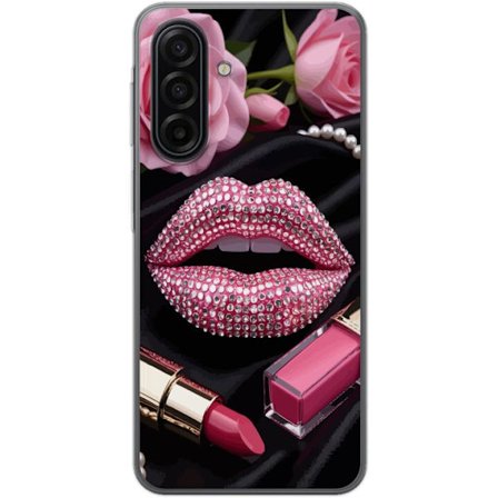 Kompatibelt Mobildeksel til Samsung Galaxy A17 5G Rosa lepper diamanter sminke glitter