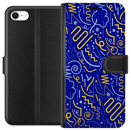 Kompatibelt Lommeboketui til Apple iPhone 6 Abstrakt grafiskt mønster med linjer, former og symboler i gult og lyseblått