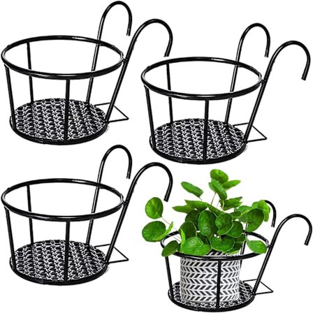4 stk 22 cm Metall Hengende Kurv Rund Hengende Blomsterpotteholder Hengende Rekkverk Plantekurv Metall Plantepotteholder