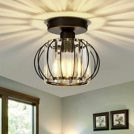 Modern svart kristallkrona, mini semi flush mount metall taklampa, hall, kök, sovrum, matsal, tvättstuga, LED taklampa KLB