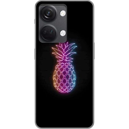 Kompatibelt Mobilskal till OnePlus OnePlus Nord 3 Neonillustration av ananas i färgglatt ljus mot svart bakgrund