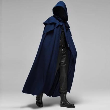 Keskiaikainen Vintage Hupullinen Löysä Musta Viitta Tuulenpitävä Trench Chic Talvi Pitkä Viitta Poncho Gootti Miesten Munkki Cosplay Sininen-Xin Blue 