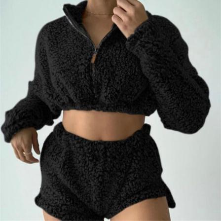 2 St/set Dam Fluffiga Kostymer Tvådelad Sammet Plysch Sexig Gröda T