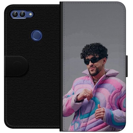 Yhteensopiva Lompakkokotelo Huawei P smart Värikäs kuvaus surullisesta sydämestä rannalla palmujen, delfiinien ja auringonlaskun kanssa retro-taiteess