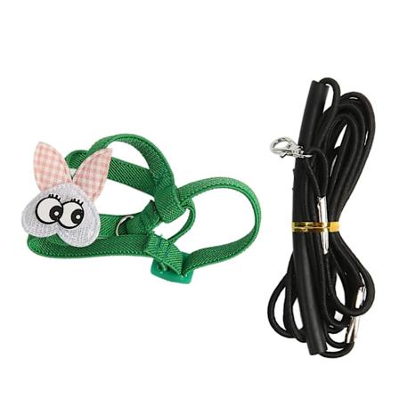 Papegoja Fågel S 32CM Gröna Ögon Sele Koppel - Lätt Elastiskt Bälte med Gummigrepp, 2.2yd Lång