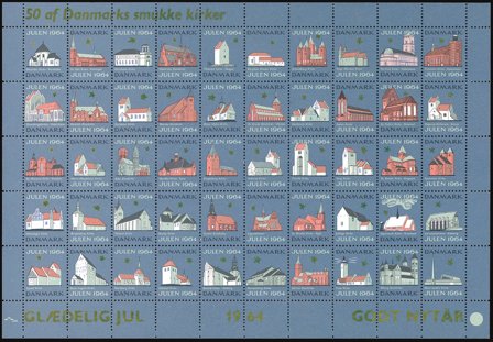Danmark - julmärkeark 1964 - Takket - Ufoldet