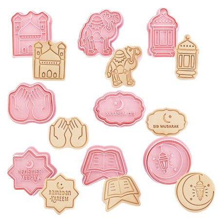 8 stk. Eid Kjeksform DIY 3D Former for Fondant Kake Kjeks Bakverk Fudge Ramadan Festdekorasjon, Rosa