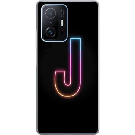 Yhteensopiva Puhelinkuori Xiaomi Xiaomi 11T Pro Minimaalinen neonkirjain J värien vaihtuessa valossa mustaa taustaa vasten