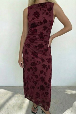 NA-KD - Maxikjole med utbrent trakthals - Festkjoler - Burgundy - M