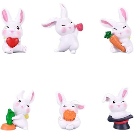 Dyr Lekefigurer 6 stk Mini Kanin Dukke Leke Realistisk Plast Håndmalt Leke Sett, Kake Topp Hatt Barn Bursdagsgave Festrekvisita Utdannende B