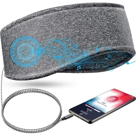 Musik Sleep Headband med Hovedtelefoner, 3.5mm Kablet Blødt Elastisk Rejse Headband med Slank Højttaler, Komfortable Sleep Musik Hovedtelefoner (Grå),