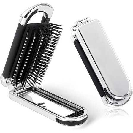 Foldbar hårbørste med spejl, mini rejsehårbørste til nem brug på farten og i fitnesscentret