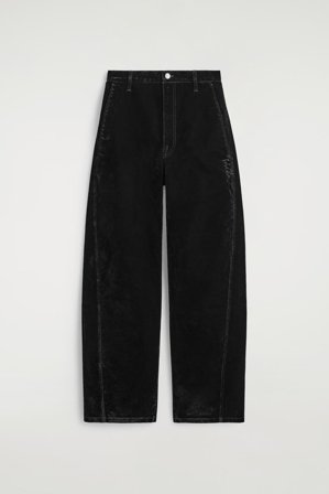 COS Women's Flocked-Denim Barrel-Leg Trousers in Black