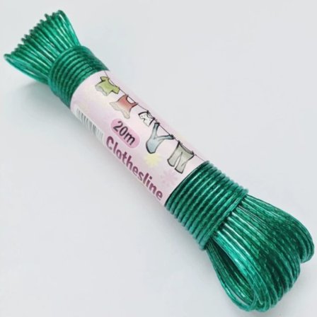 20M - Kvalitets Stålkerne Farvet Tørresnor/Vaskesnor 3.5mm Tyk (GRØN)