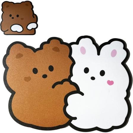 2-pak søte musematte, Kawaii K-pop/japansk musematte, kompakt vanntett PVC-matte, enkel å rengjøre, bærbar morsom matte, kanin