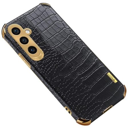 SKALO Samsung S24 Crocodile Guldkant Cover - Sort