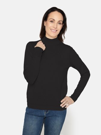 JENSEN - Langærmet Strik - Sort - Høj Hals