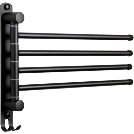 Svart handdukshängare för badrum med 4 180° roterande handduksstänger SUS