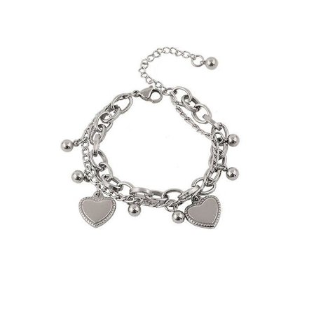 Hip Hop Cool Dubbla Layered Linked Chain Heart Armband Women Love Chain Charm Armband