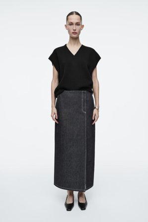 COS Women's Straight Denim Midi Skirt in Blue