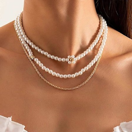 Flerlags Boho Blomstret Falsk Perle Perle Hjerteform Perle Choker Halskjede for Kvinner Tenåringsjenter Kuttet Tau Kjede Enkle Søte Tilbehør