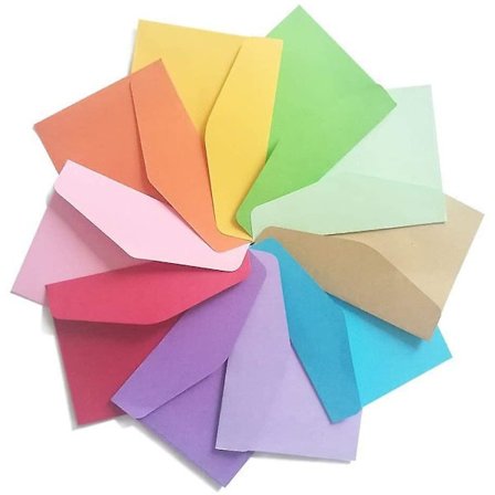 100 mini kuvert och 100 vita tomma kort, flerfärgade söta
