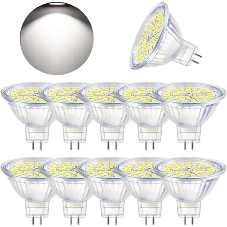 GU5.3 LED-lampa Kallvit 6000K, MR16 LED AC DC12V 3W Motsvarande 30W Halogen, Ej Dimbar LED-spotlightlampa, 10-pack [Energiklass F]