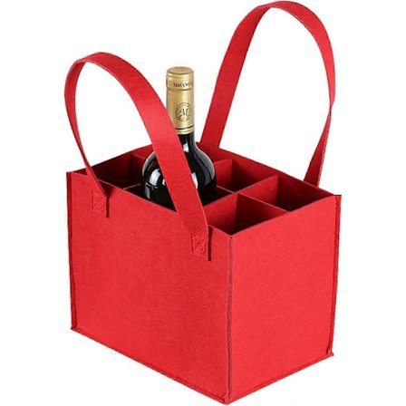 Vinflaskhållare, tjocka flaskbärväskor, med flexibel avdelare 6 flaskor, avtagbar avdelare, återanvändbar tvättbar, tjock vinpresentpåse (röd)-Bra