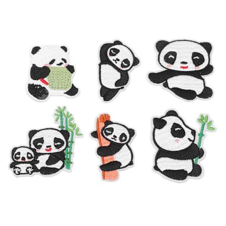6st Panda Broderi Patch Skuggning Skador Olika Stilar Panda Iron On Patches för DIY Craft Bag Sko