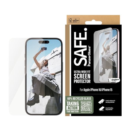 SAFE. by Panzer iPhone 16 | 15 Ultra-Wide Fit Screen Protector PanzerGlass - High quality tempered glass screen protector