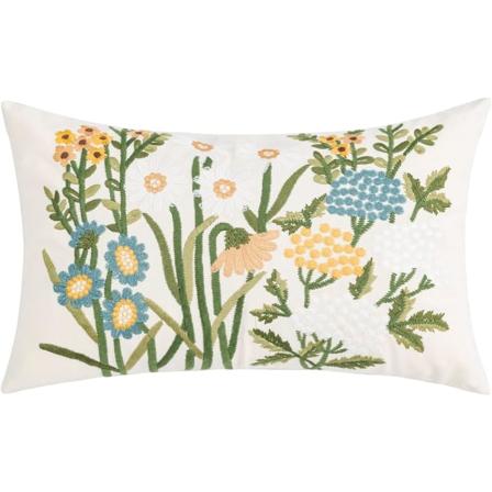 IC Farmhouse Broderad bomull Canvas Cover Vårblommor Broderi Örngott Case för bäddsoffa (Blomma A, 12"x20"")"