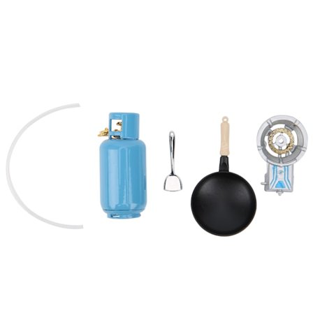 1:12 Miniatyrhus Gas Spis Tank Mini Spatel Kokkärlsmodell Leksak DekorationGas Spis med Gryta och Spatel Set