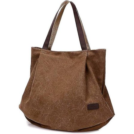 Avslappet bærbar reiseveske, bomullslerretsveske, stor kapasitet og slitesterk lommebok, brun