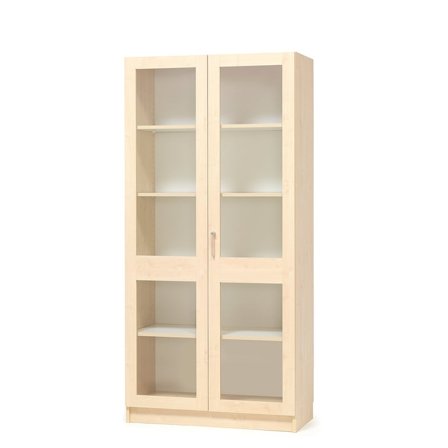 Wooden storage cabinet THEO with tall glass doors, 1000x320x2100 mm, birch