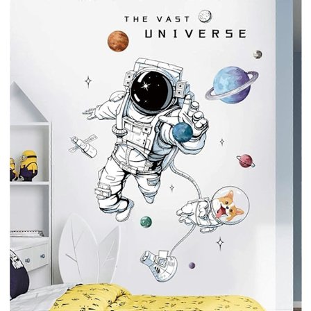 Astronaut Väggdekaler Planet Rymd Corgi Hund DIY Avtagbar Vinyl Stora Väggdekaler Konst Dekorationer Dekor för Barn Pojkar Sovrum Vardagsrum Lekrum