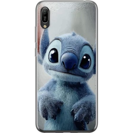 Yhteensopiva Puhelinkuori Huawei Huawei Y6 Pro (2019) Uteliäs sininen satuhahmo lasin edessä suurilla ilmaisuvoimaisilla silmillä suloinen lähikuv