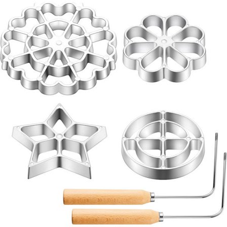 6 stk. Rosettjernsformer Sett Bunuelosform med håndtak Matlagingsstempel Maker Kit Kakeform Aluminiumslegering Vaffeljern (Tre)
