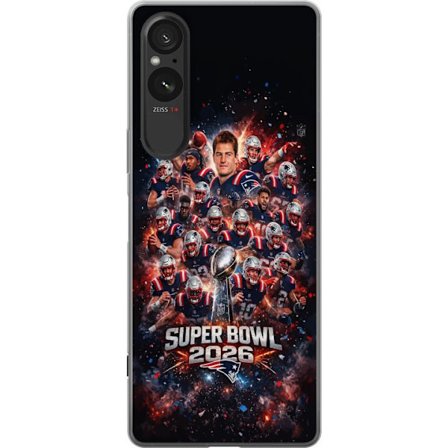 Kompatibelt Mobildeksel til Sony Xperia 5 V Super Bowl 2026 plakat med New England Patriots og NFL-trofe i eksplosiv sportsdesign