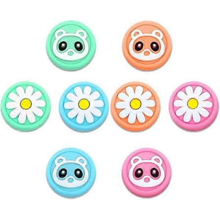 Högkvalitativa tumgrepp för Nintendo Switch & Lite Tvättbjörn Blomma 8-pack Söt Design Mjukt Silikonskydd Joystick-skydd Kompatibla med Switch Joy