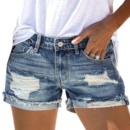 Dame Ferie Ripped Denim Shorts Jeans Hot Pants Distressed Frayed Short Pants