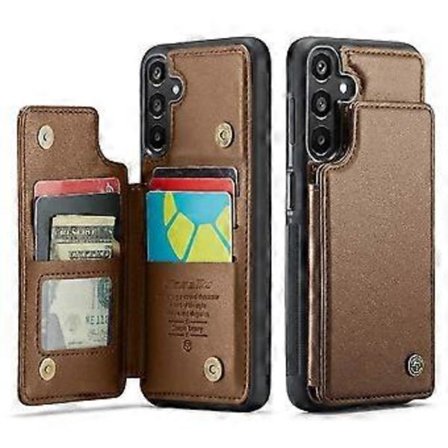 CaseMe Wallet Case til Samsung Galaxy A15 4G/5G PU Læder Kortholder Støtteben RFID Blokerende Slank Stødsikkert Cover - Brun