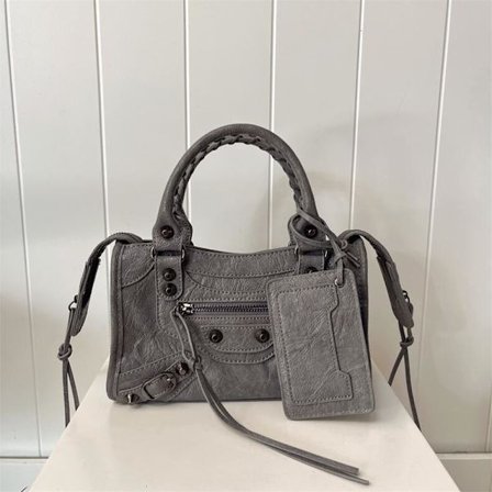 Vintage naisten laukku, ylellinen korkealaatuinen pehmeä nahkalaukku, naisten rento olkalaukku, harmaa toimituspakkaus