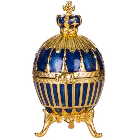 Faberge stil Ribbet æg Smykkeskrin med kejserkrone 6,5 cm blå