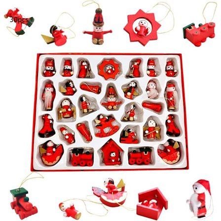 30 stycken träjulkulor, handmålade i trä