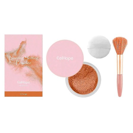 Orange Setting Powder med Borste - Lättviktig, Andningsbar, Långvarig Matt Finish