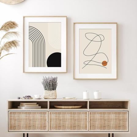 20cm x 25cm, kaksi paneelia, juliste seinäkoriste, abstrakti viiva P -sarja