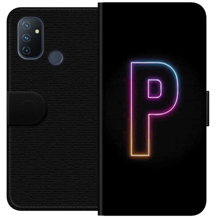 Kompatibel Tegnebogsetui til OnePlus OnePlus Nord N100 Minimalistisk neonbogstav P i farvegradient og lyseffekt mod sort baggrund i digital neonstil