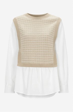 Cellbes of Sweden - Skjorta med fastsydd pullover - vit / beige - för damer - 50/52